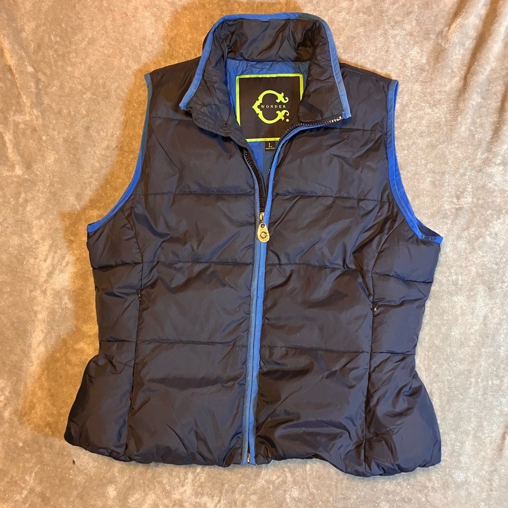 Women C. Wonder Lite Down Feather Quilted Puffer Vest Navy Blue‎ L Ruffle Back
